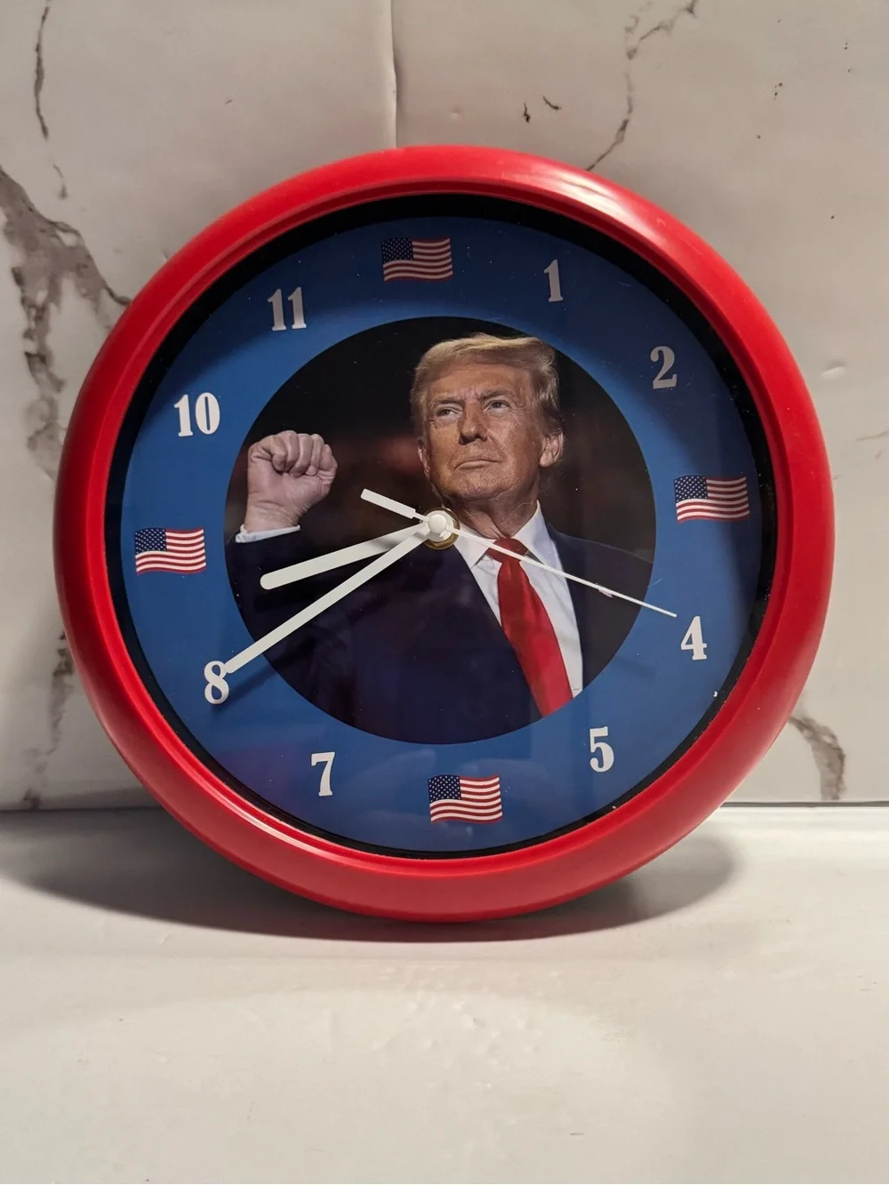 Blue Patriotic Talking Wall Clock with American Flag Accents